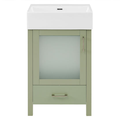 Bathroom Vanity With Ceramic Sink And Ample Storage, Ideal For Small Bathrooms - Green