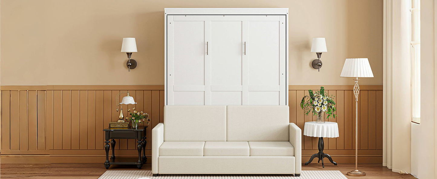 Full Size Murphy Wall Bed With Cushion - White
