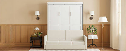 Full Size Murphy Wall Bed With Cushion - White