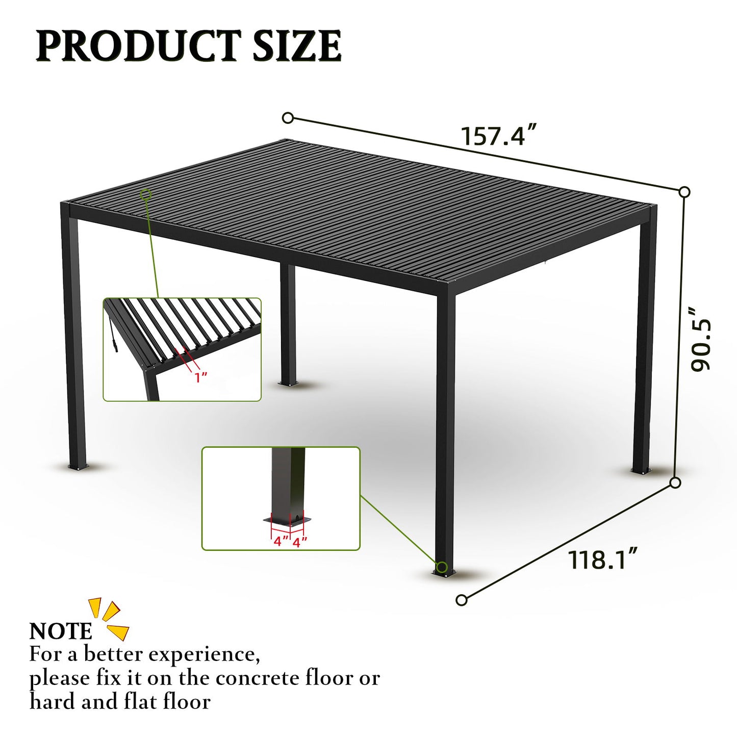 Louver Pergola Frame & Steel Louvers - Black
