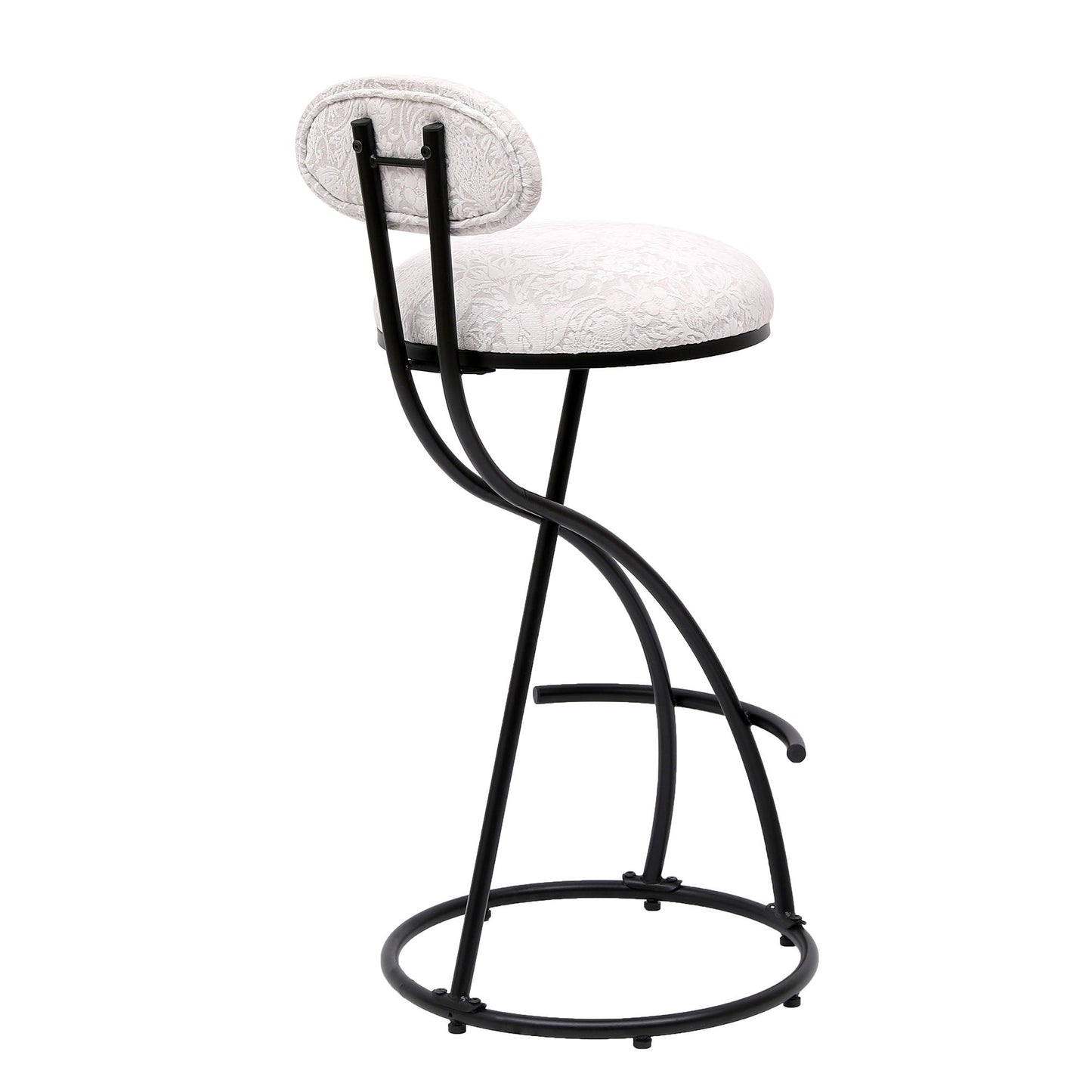 Round Print Bar Stools (Set of 2) Metal Upholstered Chairs For Kitchen Island & Dining Rooms - Black & White Print