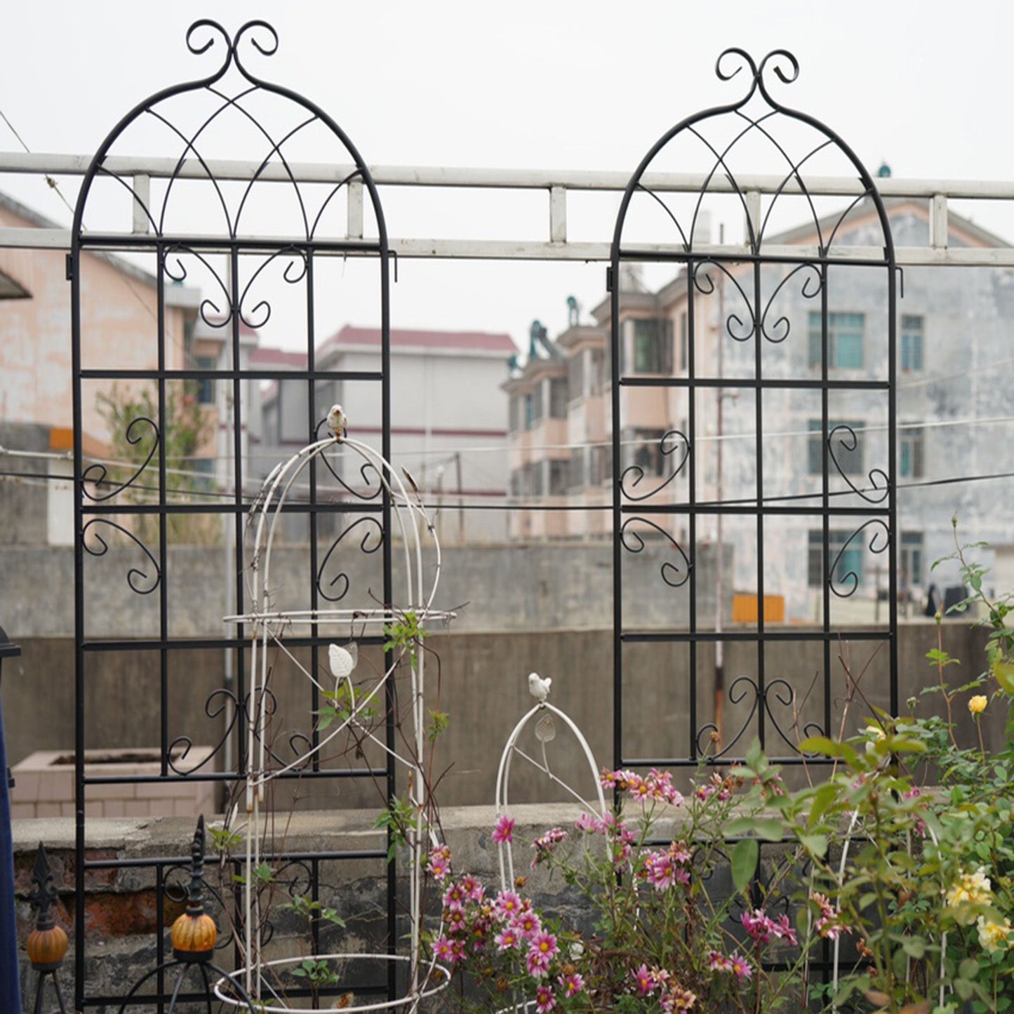 4 Pack Metal Garden Rustproof Trellis For Climbing Plants Outdoor Flower Support - Black