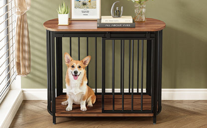 Furniture Style Dog Crate For Small And Medium Dogs, Wooden Cage Indoor Kennel Furniture, Modern Dog Crate End Table With Double Doors - Brown