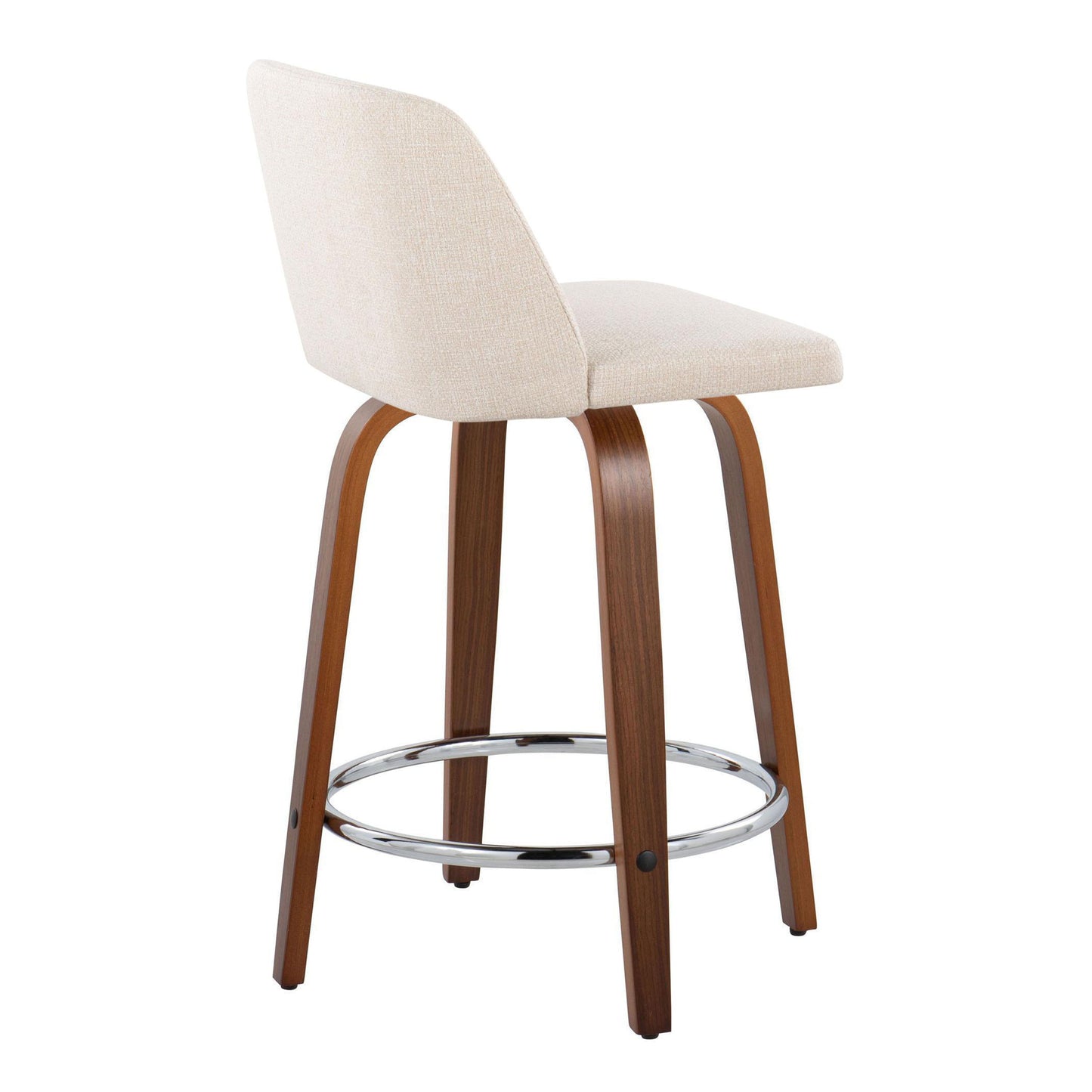 Toriano - Mid-Century Modern Fixed Height Counter Stool & Swivel With Round Footrest (Set of 2) - Walnut / Cream
