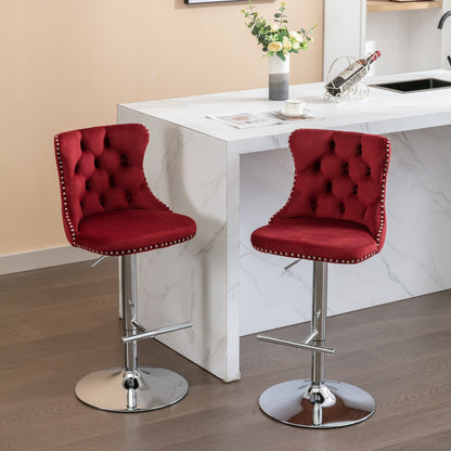 Swivel Velvet Barstools Adjusatble Seat Height From 25-33", Chrome Base Bar Stools With Backs Comfortable Tufted For Home Pub And Kitchen Island, 1712Wr (Set of 2) - Wine Red / Burgundy
