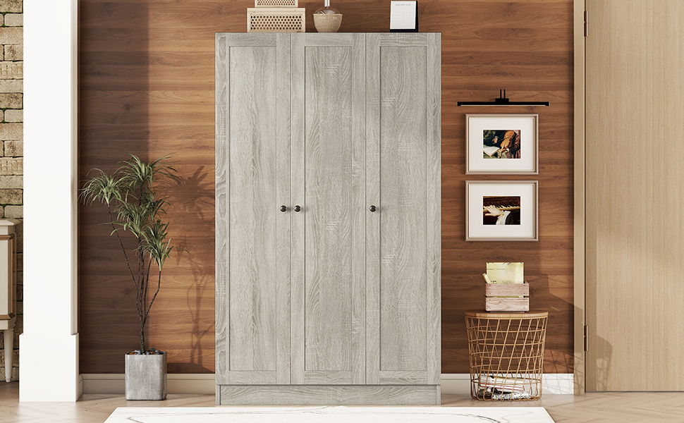 3 Door Shutter Wardrobe With Shelves - Gray