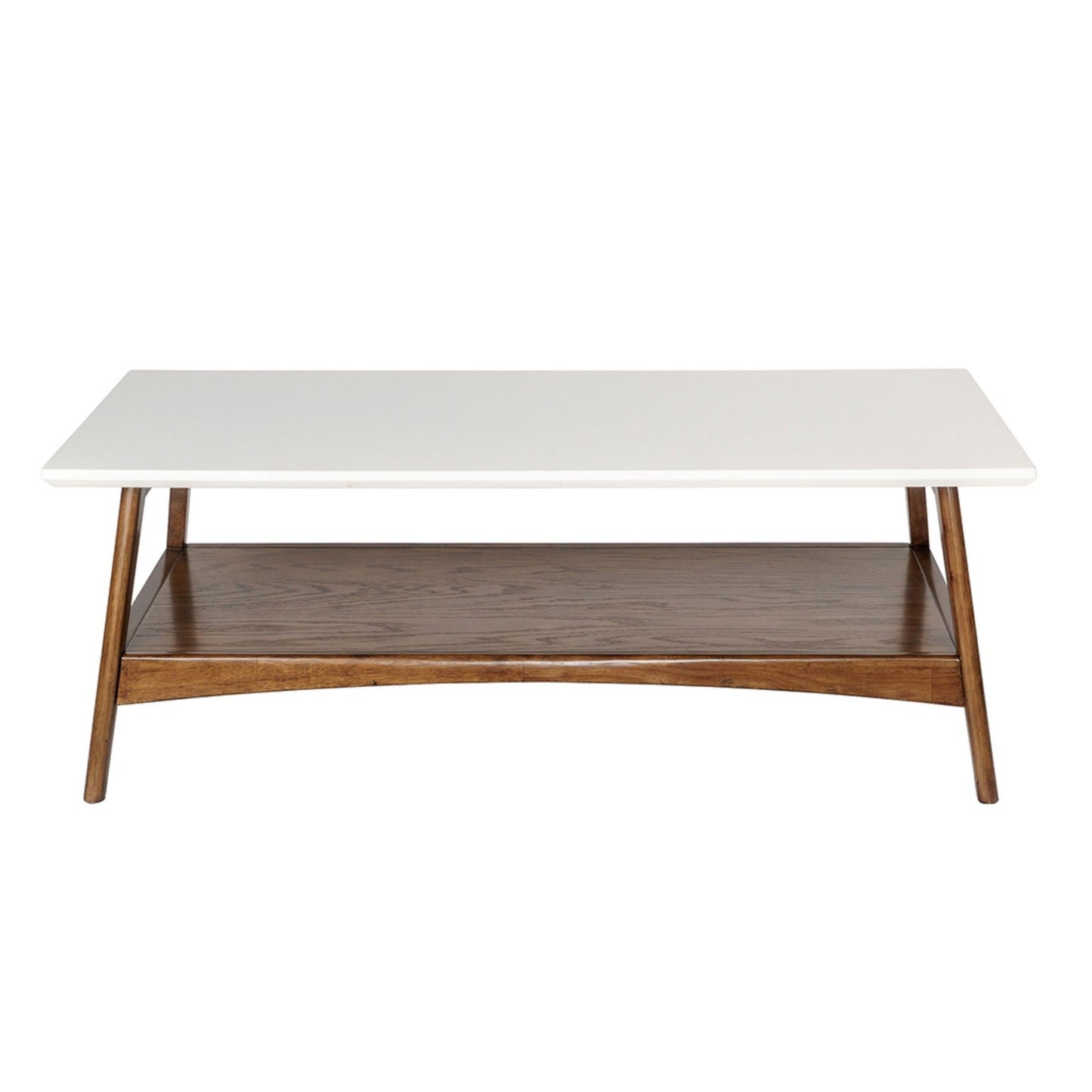 Mid - Century Modern Coffee Table Lower Shelf - Off White / Pecan