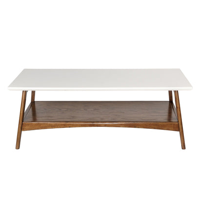 Mid - Century Modern Coffee Table Lower Shelf - Off White / Pecan