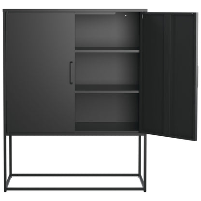 Heavy Duty Metal Buffet Sideboard Modern Steel Storage Cabinet With 2 Shelves, Free Standing Accent Cabinet With Magnetic Doors For Bedroom, Kitchen, And Home Office, Anti-Tip Design - Black
