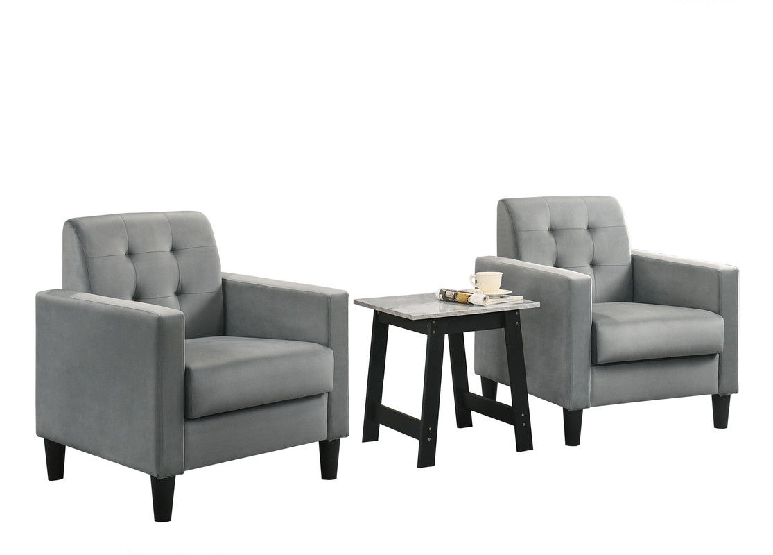 Hale - Velvet Armchairs And End Table Living Room (Set of 3) - Light Gray