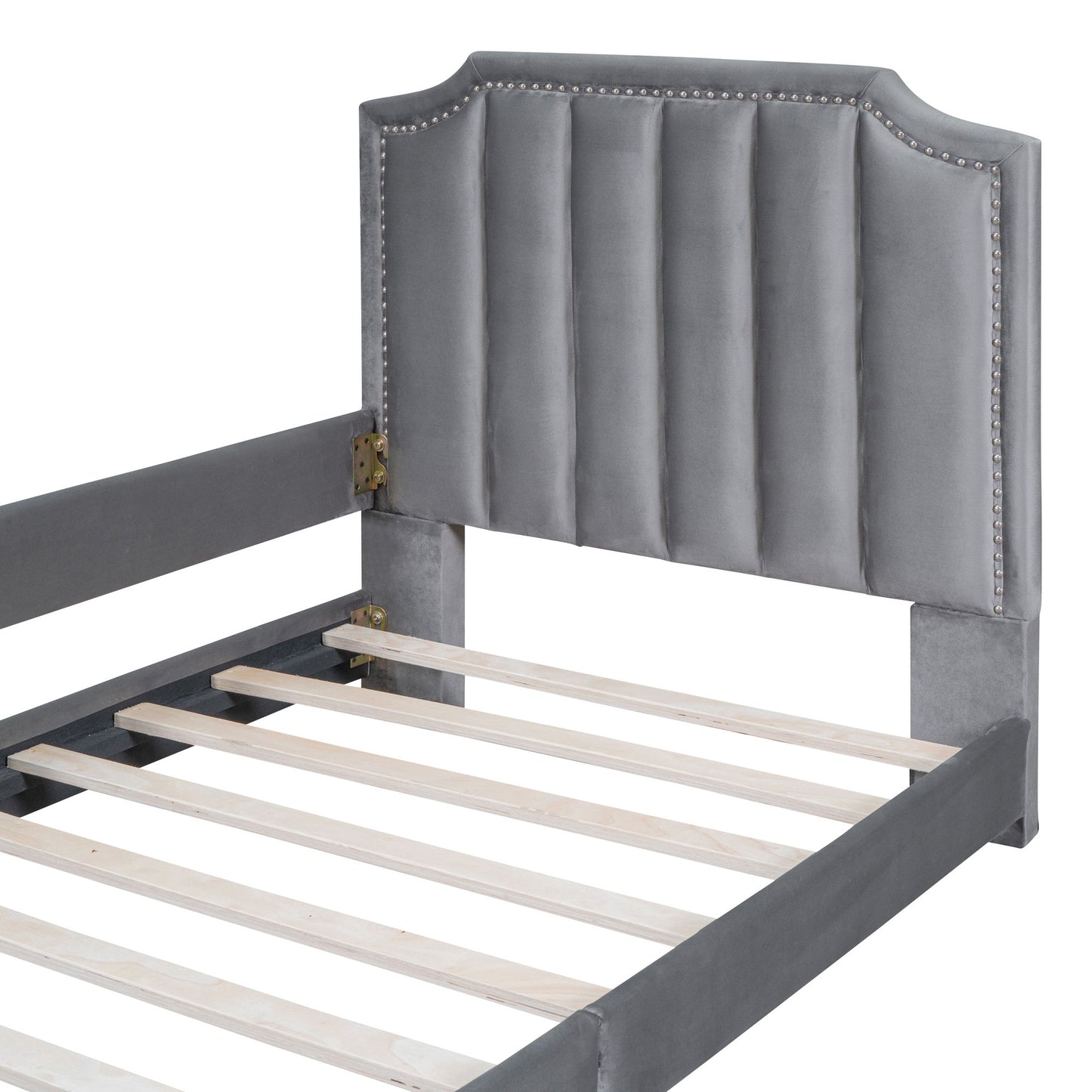 Twin Size Upholstered Daybed With Classic Stripe Shaped Headboard - Gray