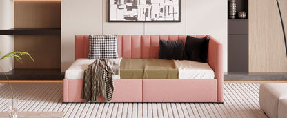 Twin Size Upholstered Daybed With 2 Storage Drawers, Sofa Bed Frame No Box Spring Needed - Pink