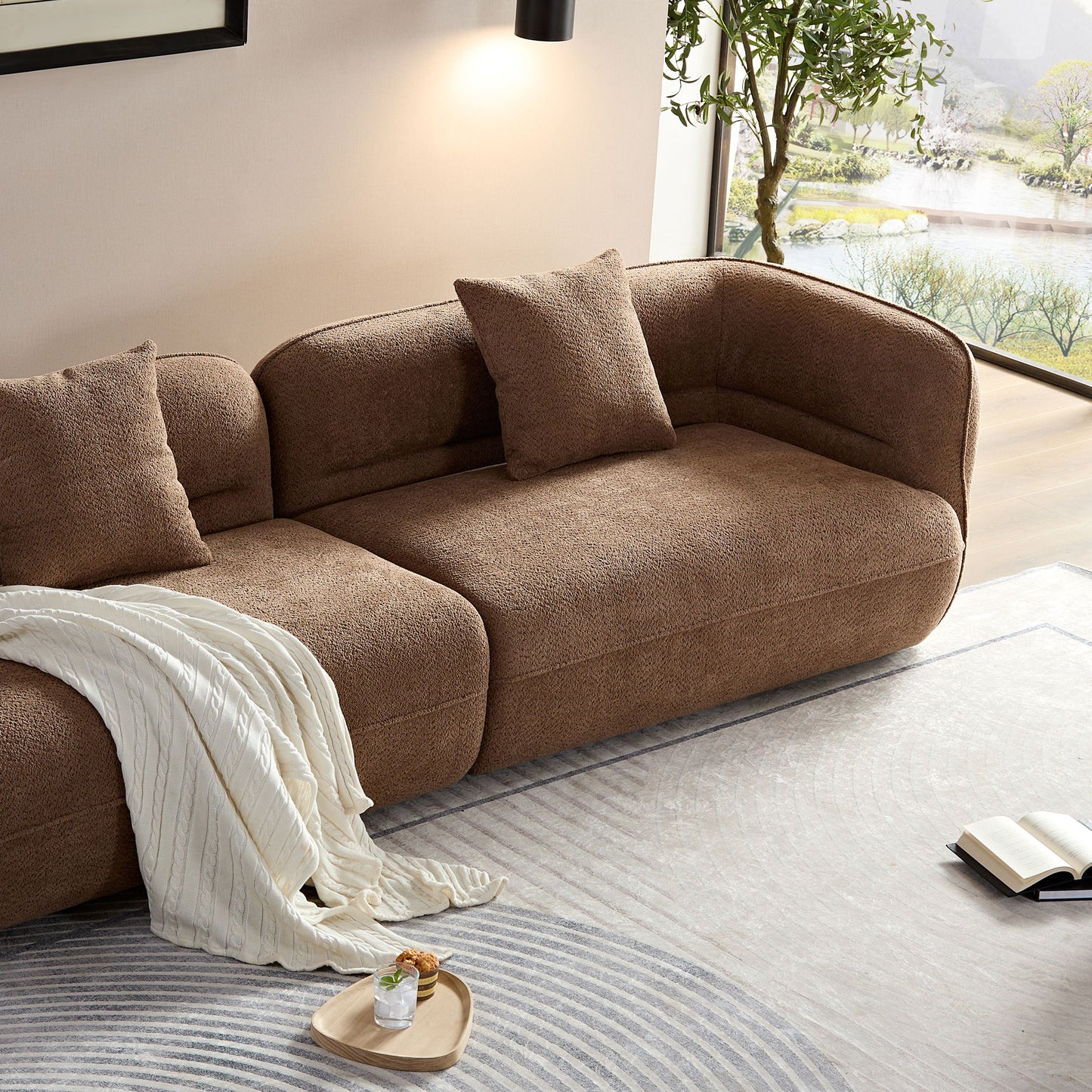 Sectional Sofa With Durable Fabric, Solid Wood Frame, And High Density Sponge Fill - Camel