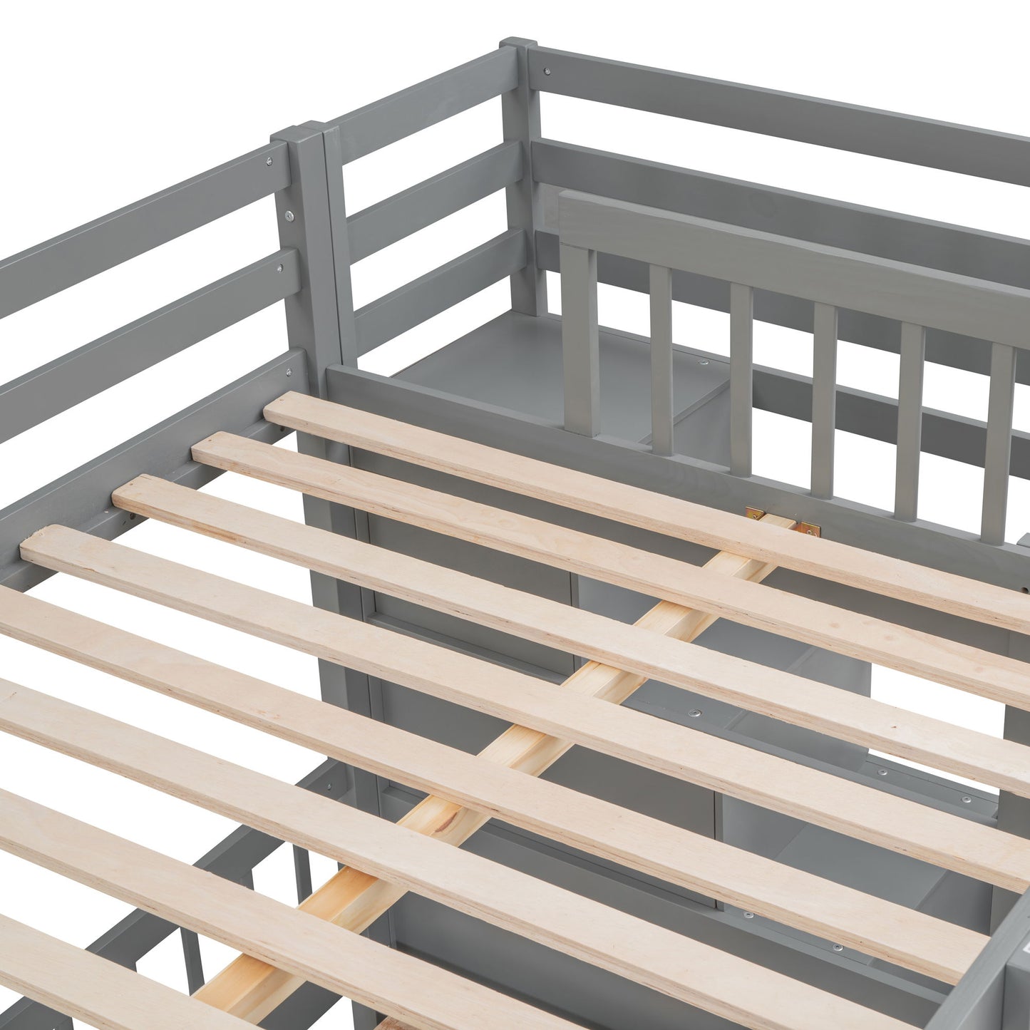 Full Over Twin Bunk Bed With Desk, Drawers And Shelves - Gray