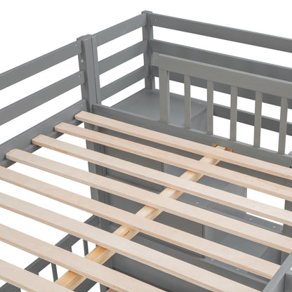 Full Over Twin Bunk Bed With Desk, Drawers And Shelves - Gray