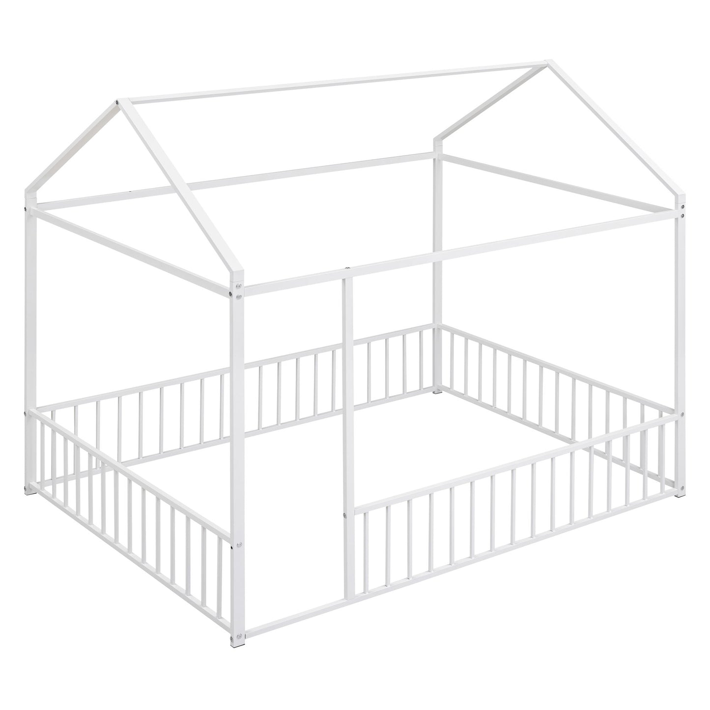 Full Size Bed House Bed Frame With Fence - White