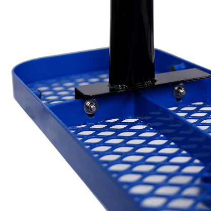 Rectangular Outdoor Steel Picnic Table With Umbrella Pole - Blue