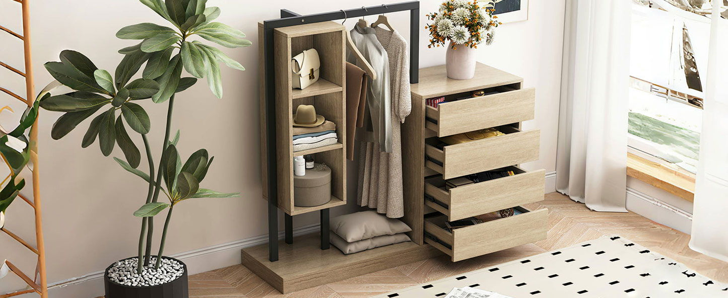 Wardrobe With 4 Drawers And 3 Shelves - Natural