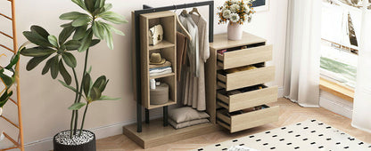 Wardrobe With 4 Drawers And 3 Shelves - Natural