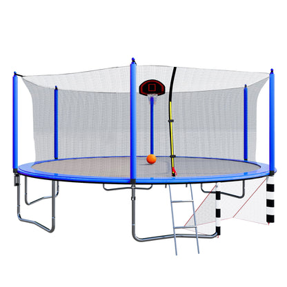 16Ft Trampoline With Basketball Hoop Pump And Ladder (Inner Safety Enclosure) With Soccer Goal - Blue