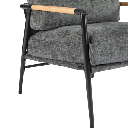 Modern Accent Chair With Plush Cushions, Minimalist Metal Frame, Wooden Armrest - Gray