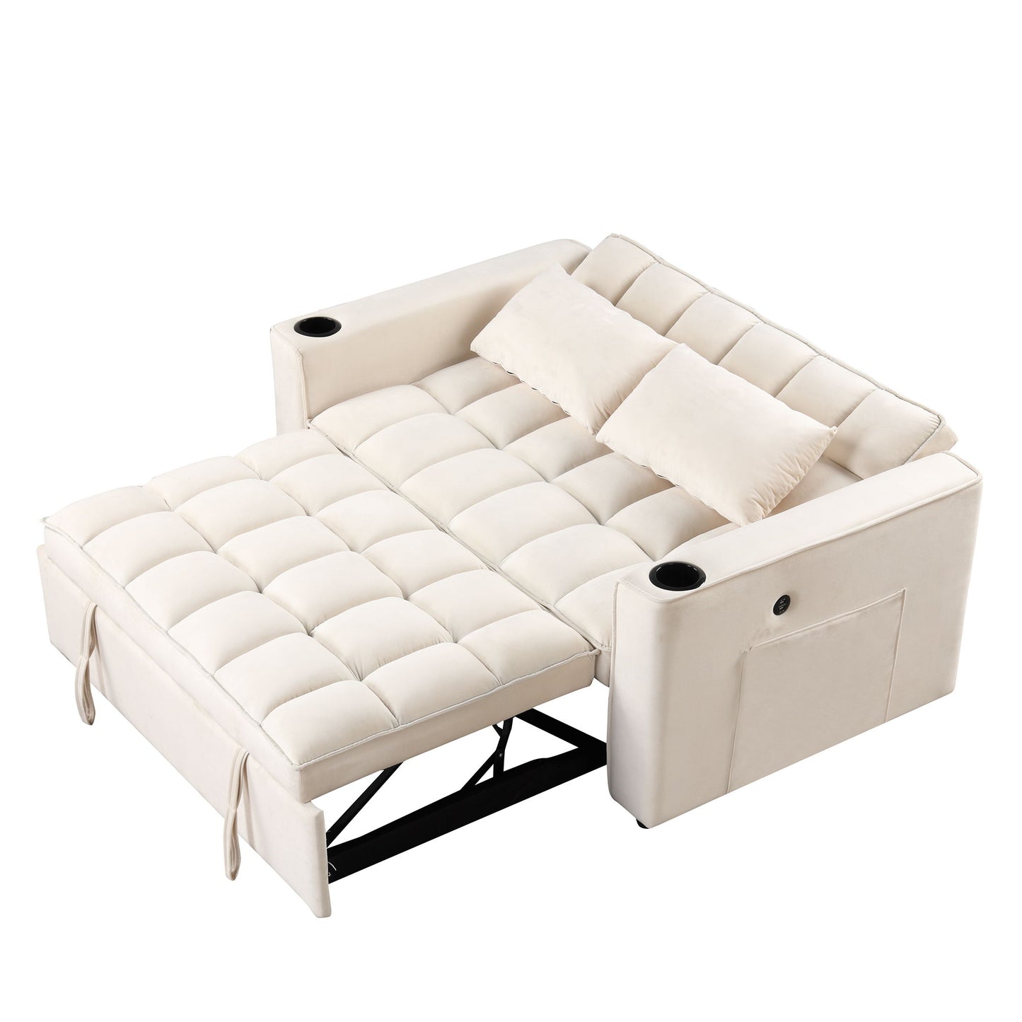 Multi Functional Sofa Bed With Cup Holder And USB Port For Living Room Or Apartments - Milk White