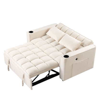 Multi Functional Sofa Bed With Cup Holder And USB Port For Living Room Or Apartments - Milk White