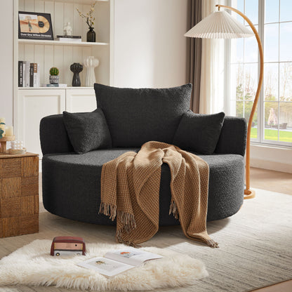 360 Degree Swivel Accent Barrel Chair With Removable Pillows - Black