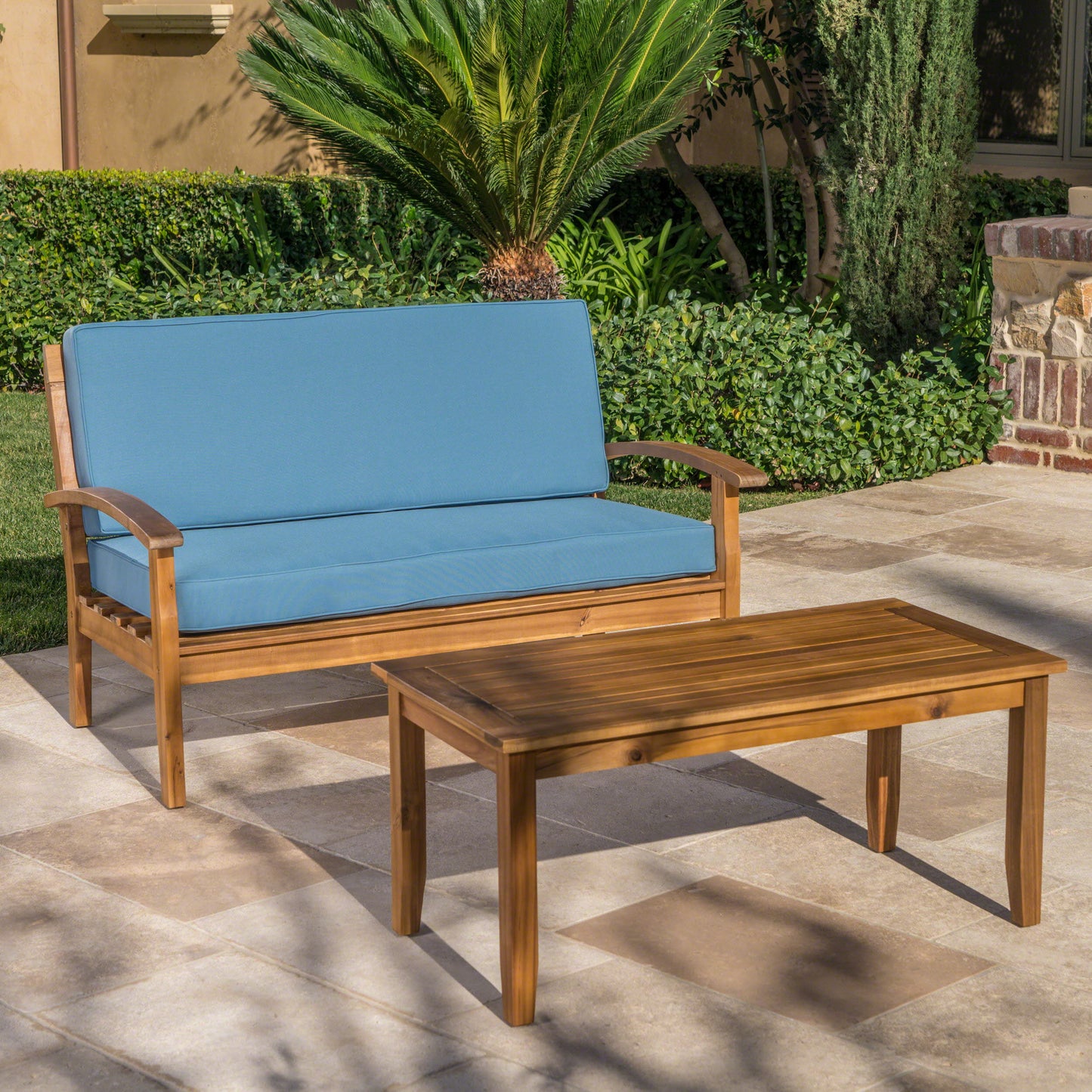 Outdoor Chat Set With Coffee Table And Loveseat - Teak