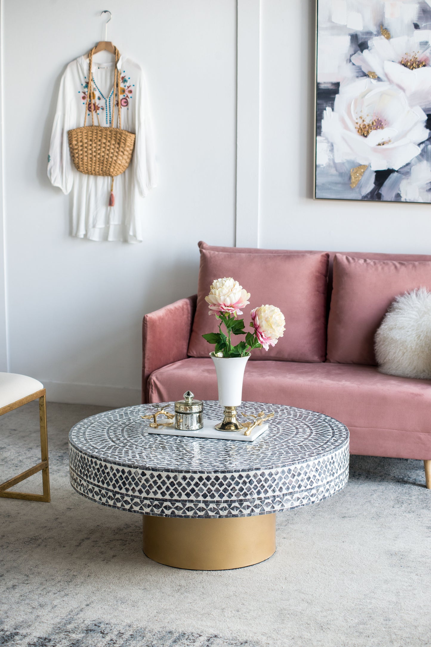 Unique Capiz Coffee Table & Pedestal Base - Multi