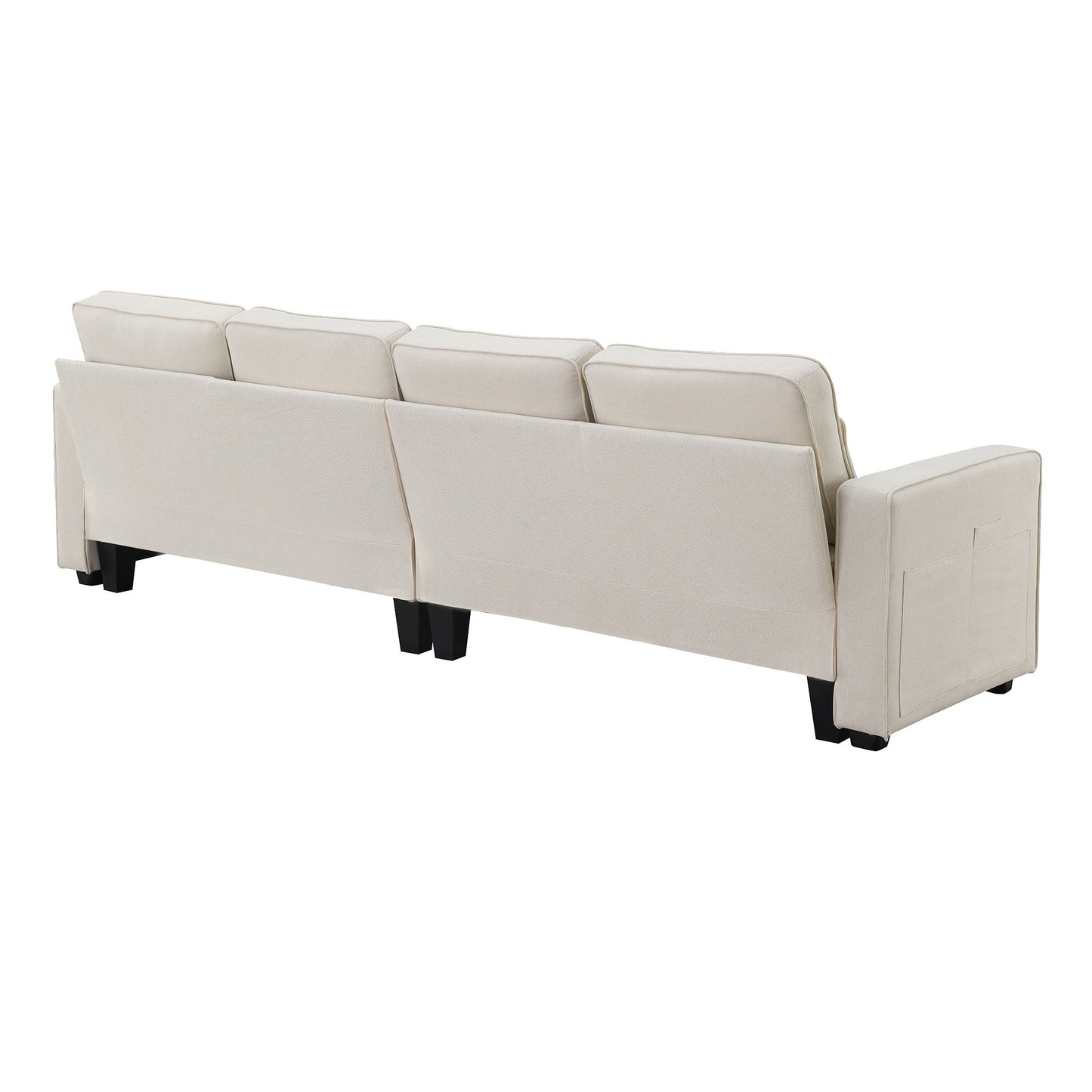 4 Seater Modern Linen Sofa With Armrest Pockets And 4 Pillows, Minimalist Style Couch - Beige