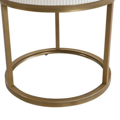 Modern Nightstand With Drawer, Marble Round End Table - White