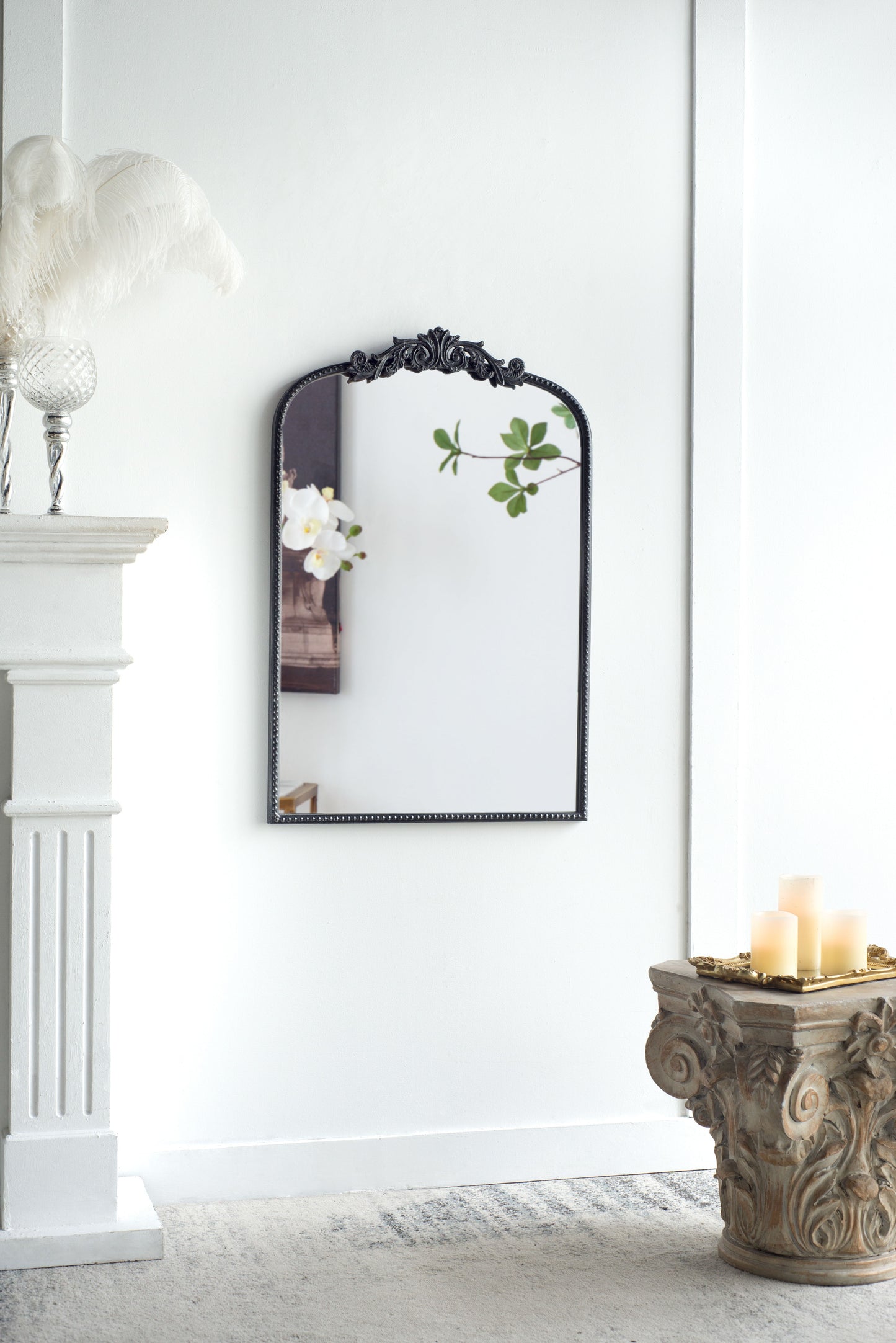 Classic Design Mirror With And Baroque Inspired Frame For Bathroom, Entryway Console Lean Against Wall - Black