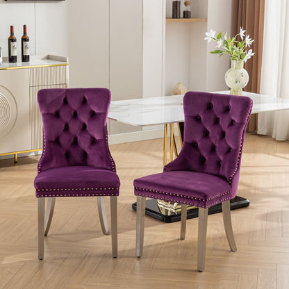 Nikki - Modern, High-End Tufted Solid Wood Contemporary Velvet Upholstered Dining Chair With Chrome Stainless Steel Plating Legs, Nailhead Trim (Set of 2) - Purple / Chrome