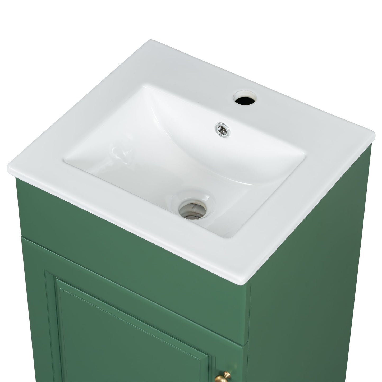 18" Bathroom Vanity With Sink, & Ceramic Cabinet With Adjustable Shelf - Green