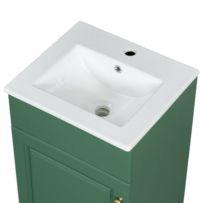 18" Bathroom Vanity With Sink, & Ceramic Cabinet With Adjustable Shelf - Green