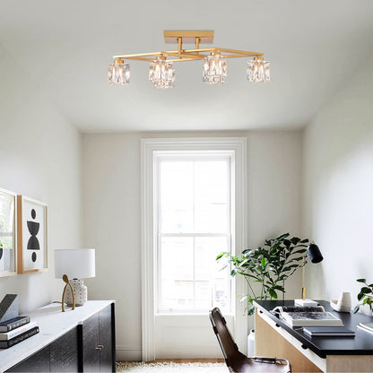 6 Light Crystal Ceiling Light For Dining Room, Modern Ceiling Lamp With Light Fixture For Entryway, Lobby, Kitchen, Bedroom, Living Room, Conference Room, (6*G9 Bulbs Included) - Gold