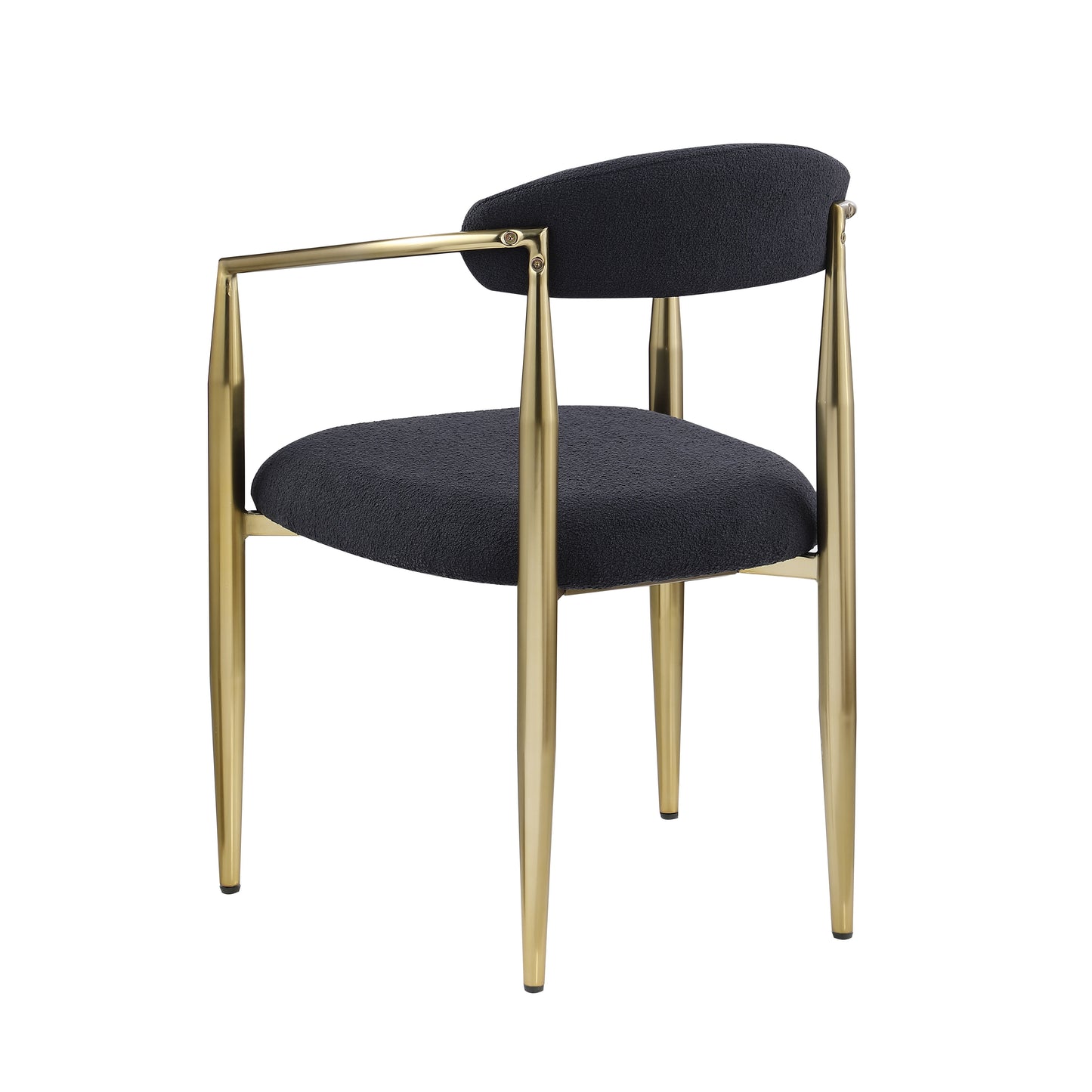 Dining Chairs (Set of 2), Mid-Century Modern Dining Chairs, Kitchen Dining Room Chairs, Round Boucle Backrest Sherpa Dining Chair With Metal Legs - Black / Gold