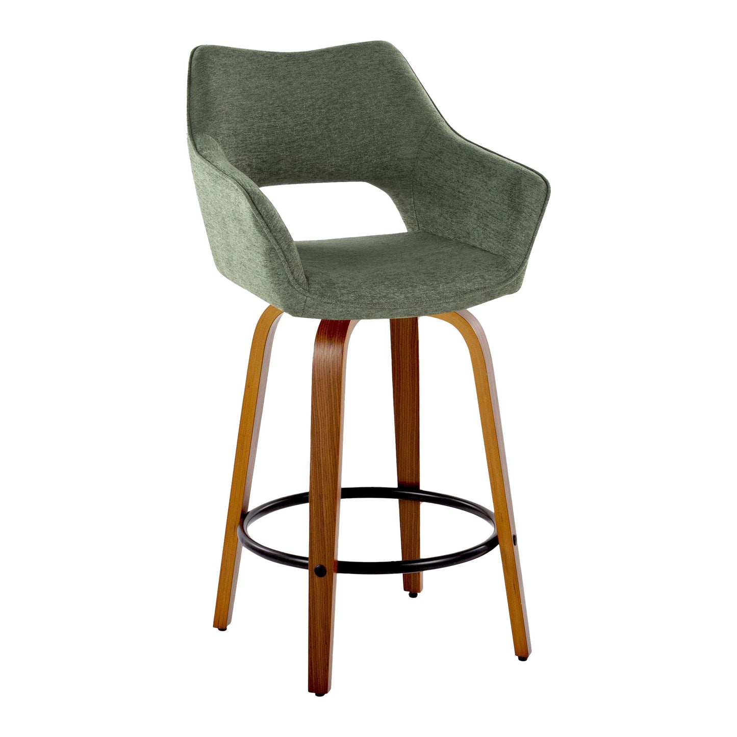 Mustang - Contemporary Fixed Height Counter Stool With Swivel With Round Footrest (Set of 2) - Walnut / Green