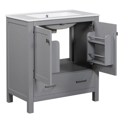 Bathroom Vanity With Single Sink, Combo Cabinet Undermount Sink, Bathroom Storage Cabinet With Two Doors And A Drawer, Soft Closing, Multifunctional Storage, Solid Wood Frame - Gray