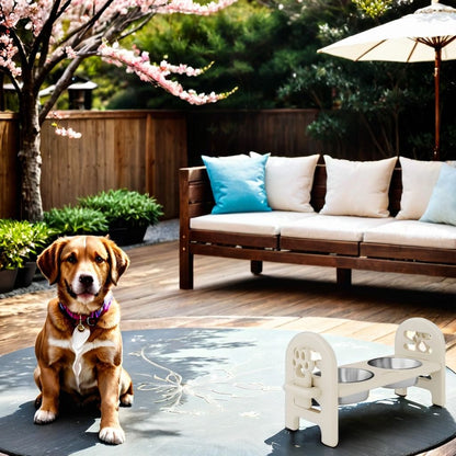 Adjustable Pet Bowl Travel Ready HDPE Durable Poly Lumber Recycled - Beige