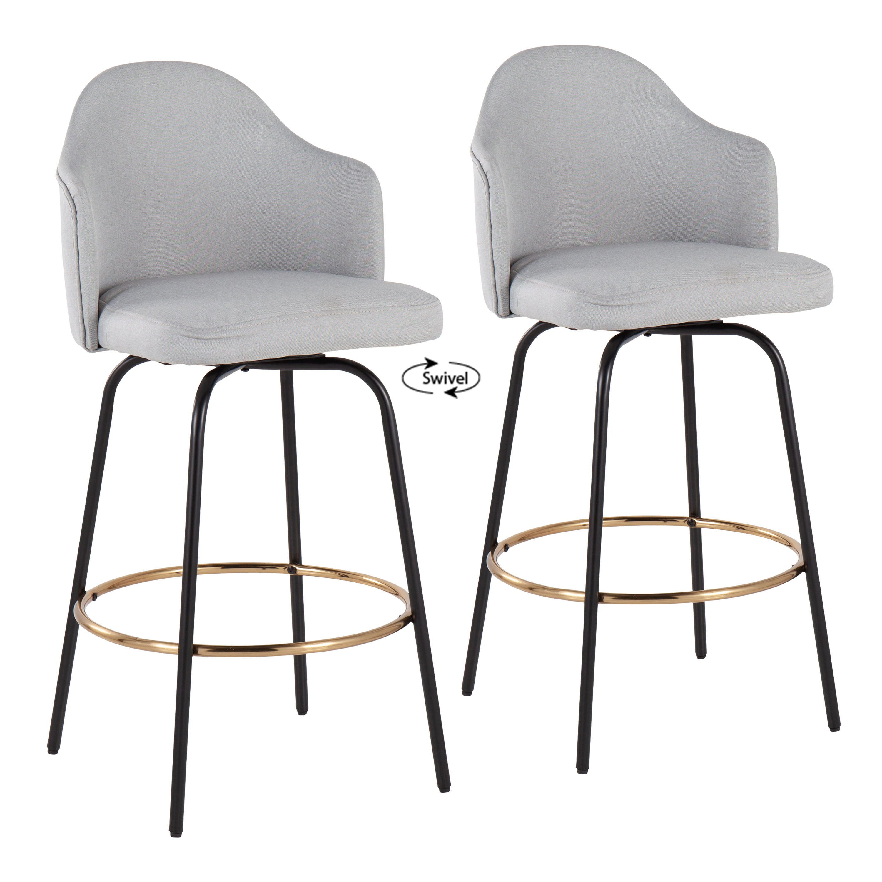Ahoy - Contemporary Fixed Height Counter Stool Round Footrest (Set of 2) - Light Gray / Black