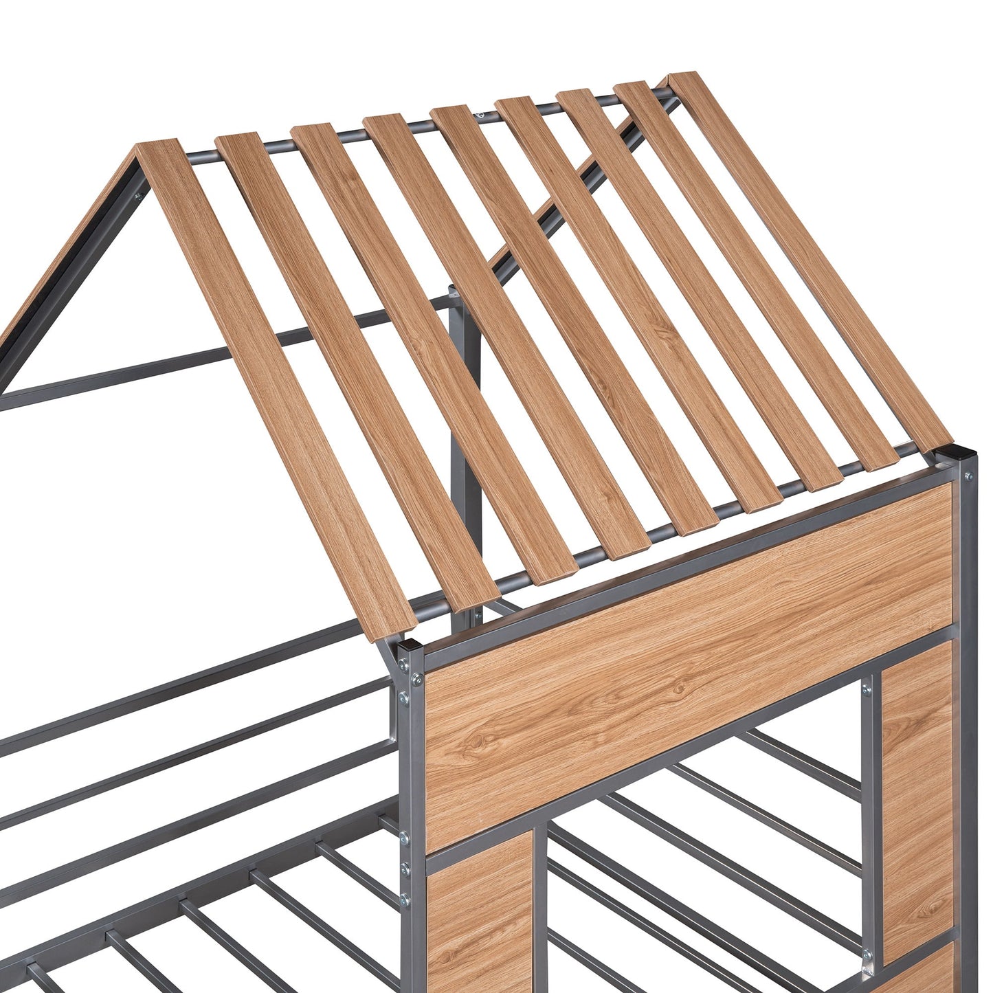 Twin Size Loft Bed With Roof, Window, Guardrail, Ladder - Silver