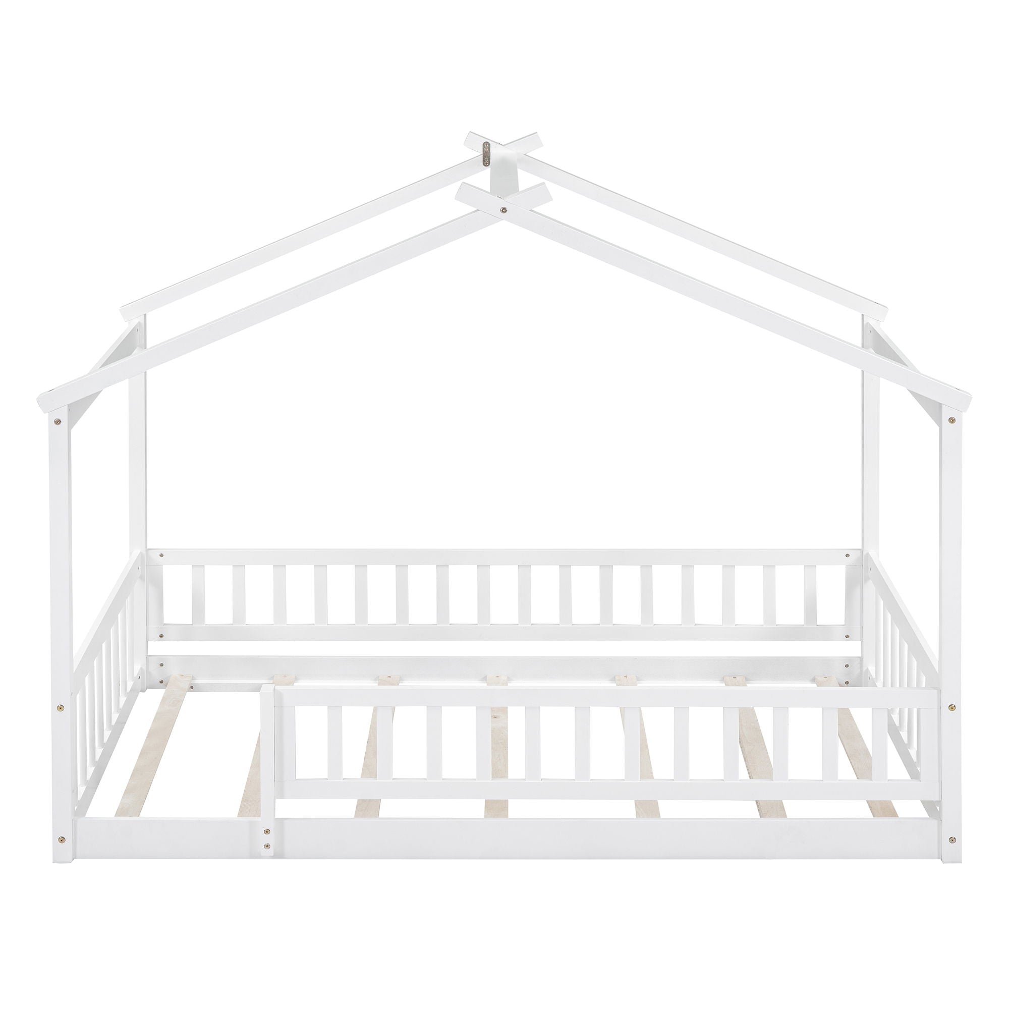 Twin Size Bed House Bed Frame & Fence - White