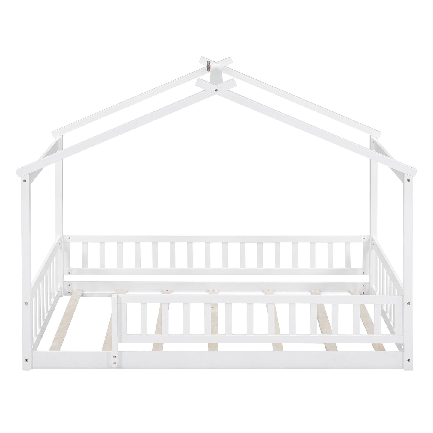 Twin Size Bed House Bed Frame & Fence - White