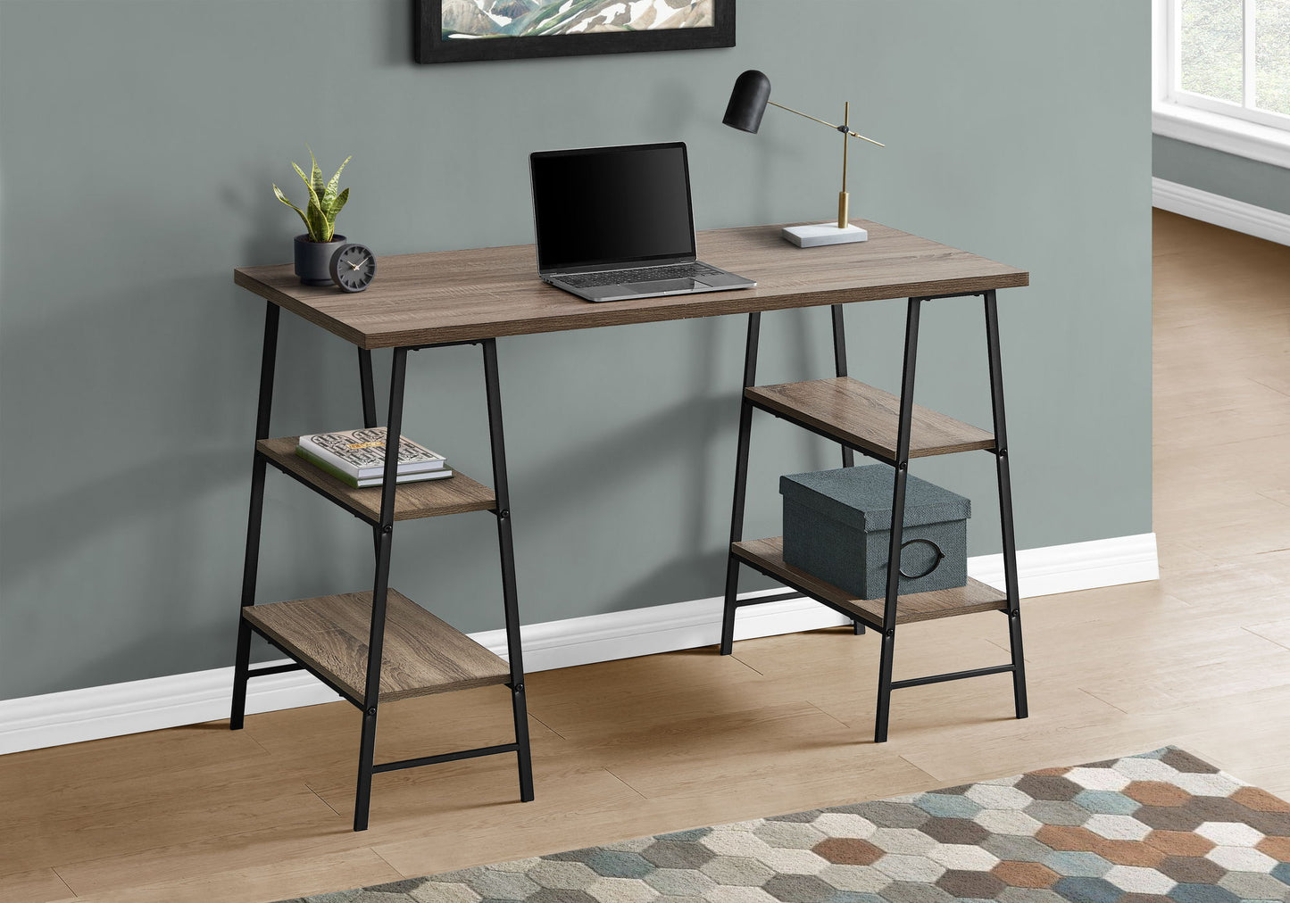 Computer Desk For Home Office, Laptop, Storage Shelves, Elegant Design - Taupe