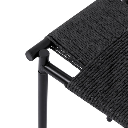 Handwoven Paper Rope Foot Rest Shoes Stools Ottomans For Entryway, Living Room, Bedroom & Office - Black