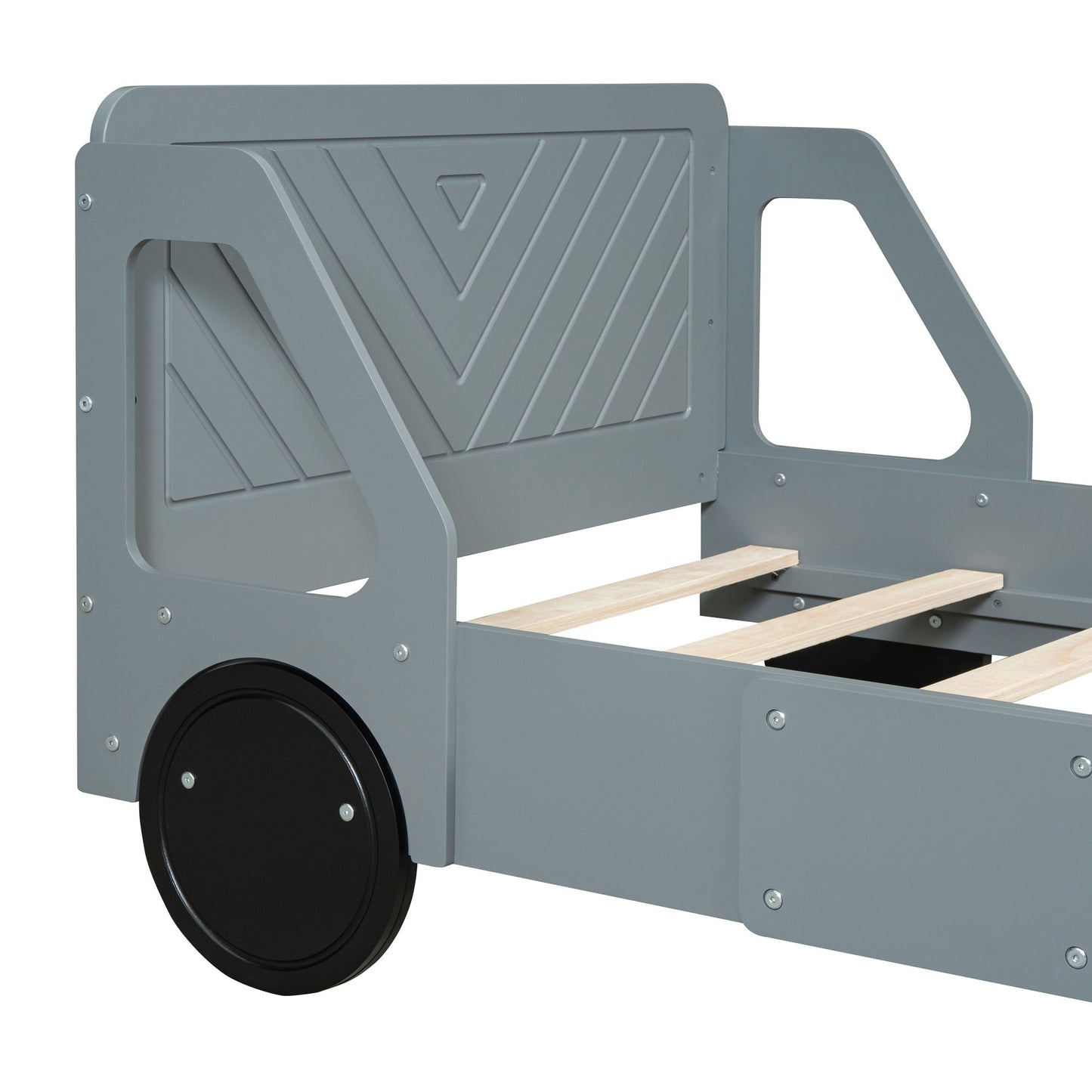 Twin Size Car Shaped Platform Bed With Wheels - Gray