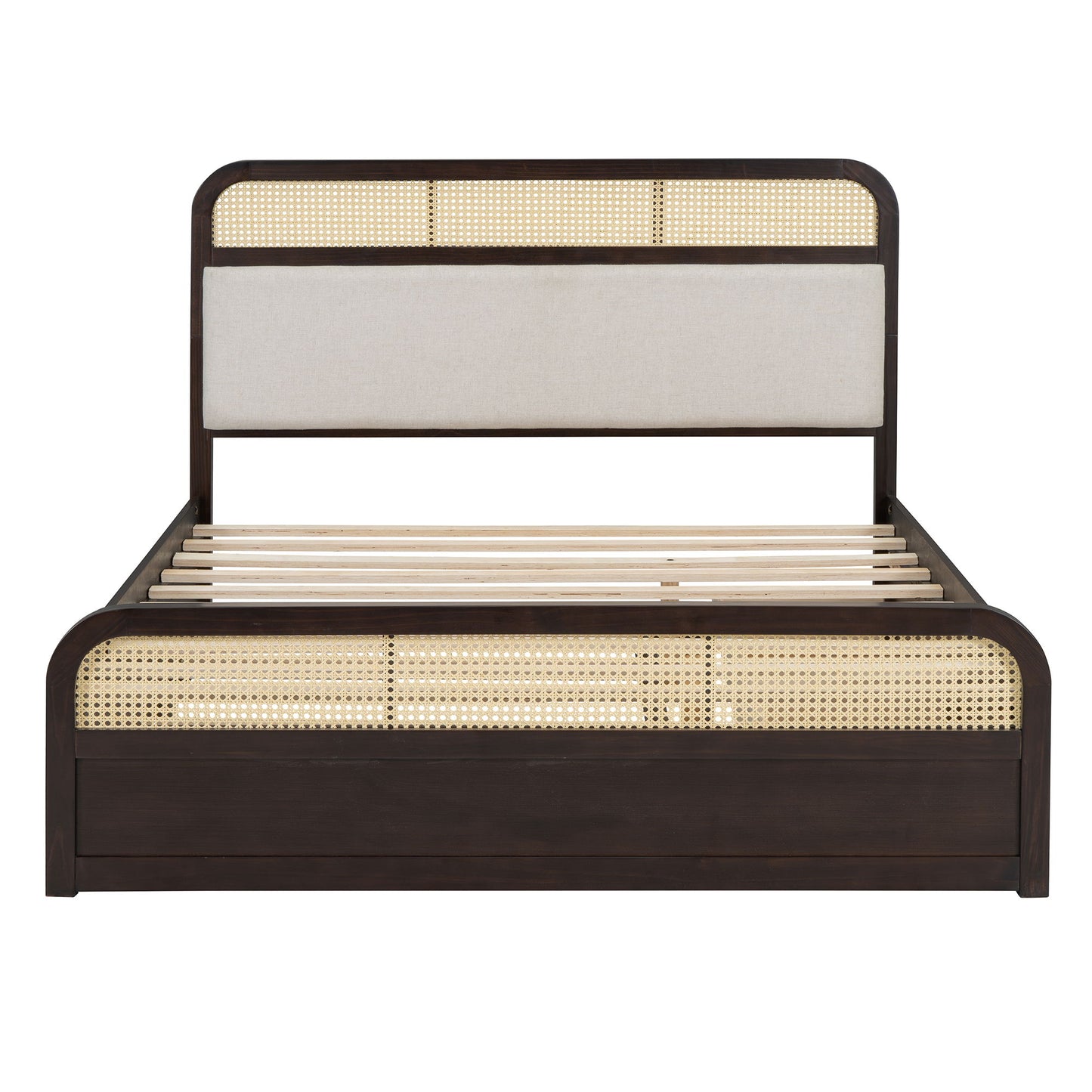Queen Size Platform Bed With Trundle And 2 Drawers - Espresso