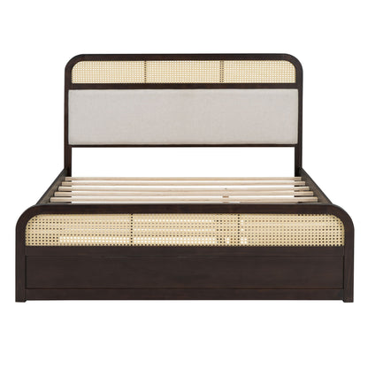 Queen Size Platform Bed With Trundle And 2 Drawers - Espresso